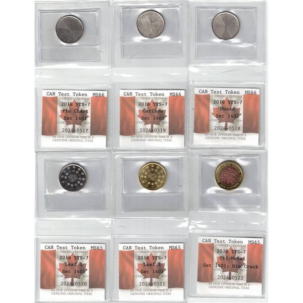 R&D Security Test Token Set, PCCS MS-66,65 and Tri-Metal Die Crack Variety Token