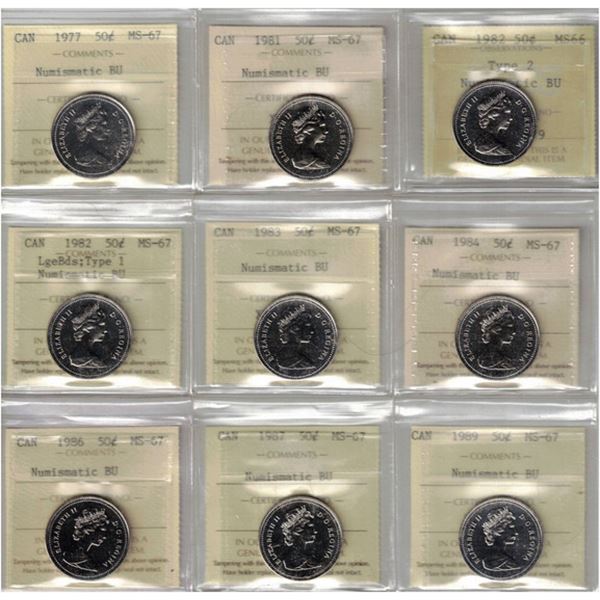 50¢ ICCS-PCCS NBU Lot of 9 pcs Professional Coin Certification System