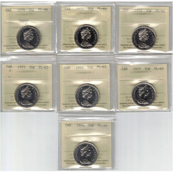 50¢ ICCS-PCCS Proof Like Lot of 7 pcs, Professional Coin Certification System