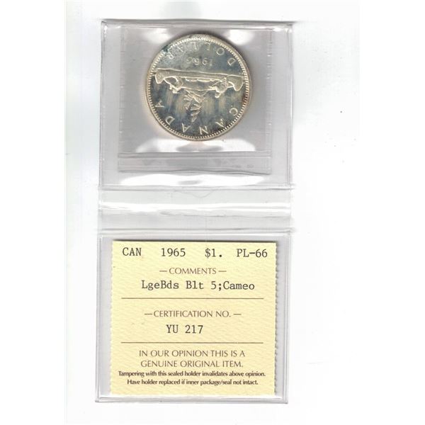 1965 Canada Silver $ LgeBds Blt 5 Cameo ICCS PL66