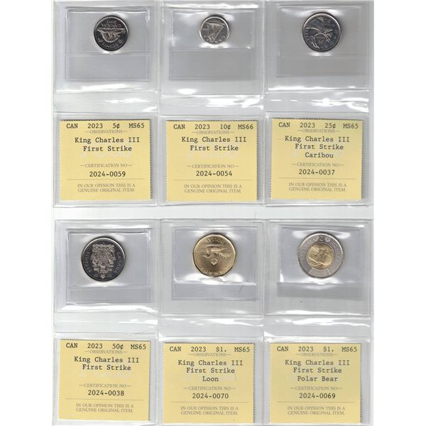 2023 Canada 5¢ 10¢ 25¢ 50¢ $1. $2. ; KCIII, First Strike, Certified PCCS MS65 & 66