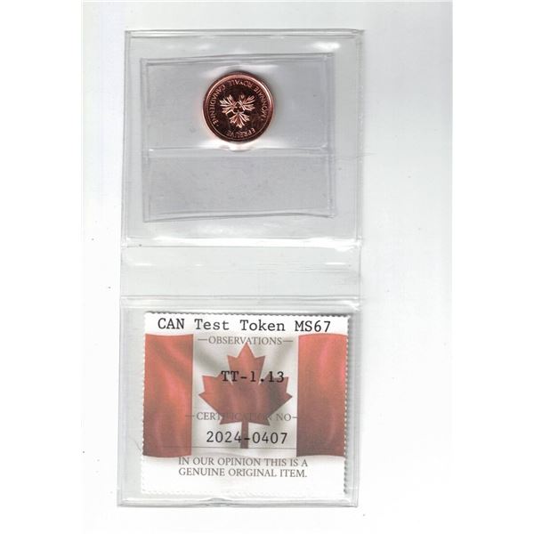 Canada Test Token, Poppy TT-1.13 PCCS MS67, Professional Coin Certification System