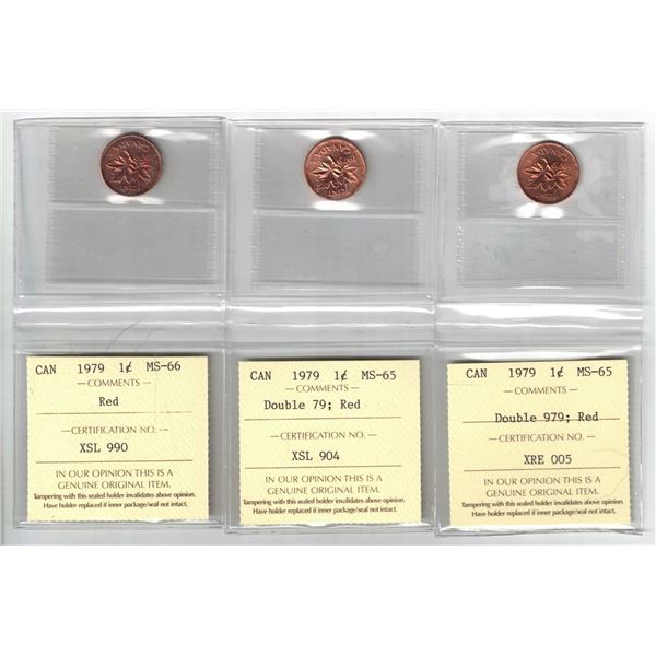 3 x 1979 Canada 1¢ Double 79, Double 979, Regular