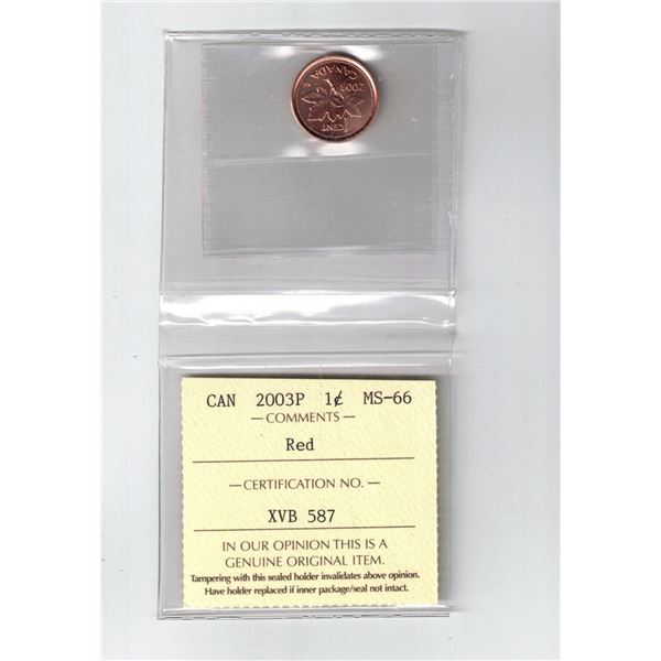 2003P Canada 1¢; Red, Certified ICCS MS66