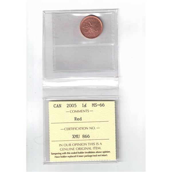 2005 Canada 1¢; Red, Certified ICCS MS66