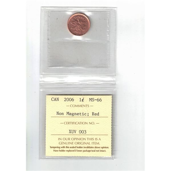 2006 Canada 1¢; Red; Non Magnetic, Certified ICCS MS66