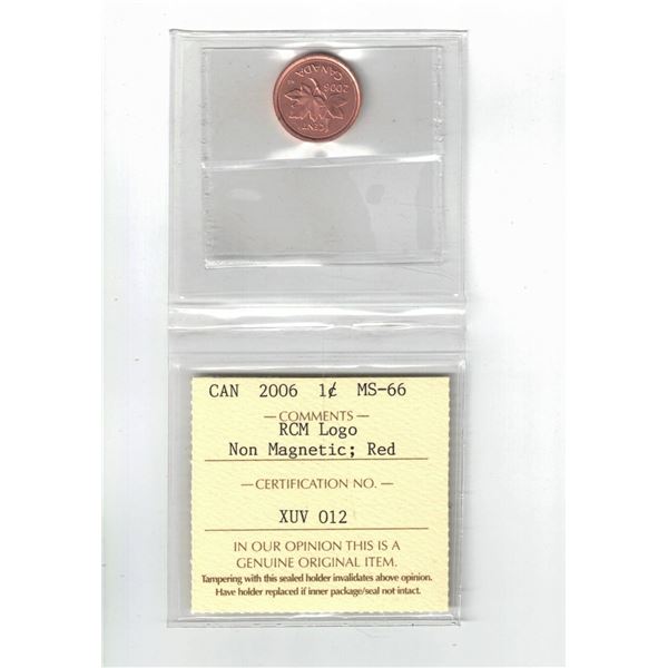 2006 Canada 1¢; Red; Non Magneti; RCM Logo, Certified ICCS MS66