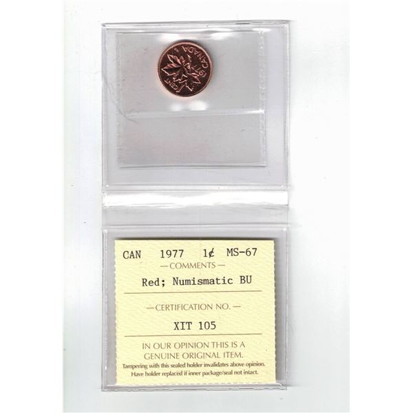 1977 Canada 1¢; Red, NBU, Certified ICCS MS67