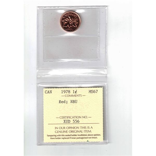 1978 Canada 1¢; Red, NBU, Certified ICCS MS67