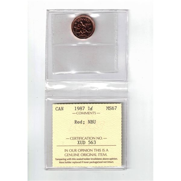 1987 Canada 1¢; Red, NBU, Certified ICCS MS67