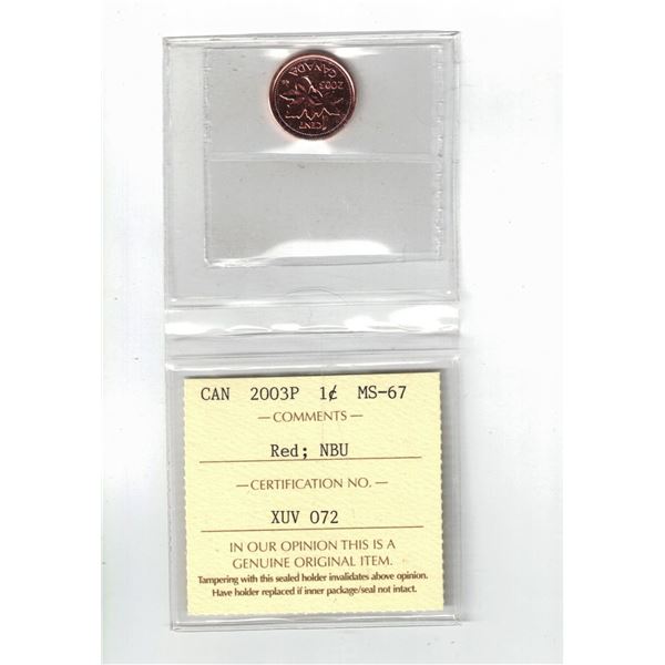 2003P Canada 1¢; Red, NBU Certified ICCS MS67
