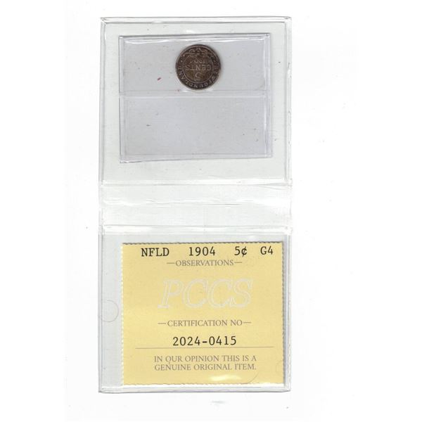 Newfoundland 1904 5¢ Certified PCCS G4, Professional Coin Certification System