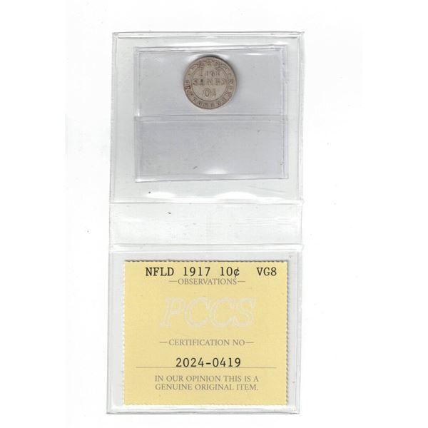 Newfoundland 1917 10¢ Certified PCCS VG8, Professional Coin Certification System