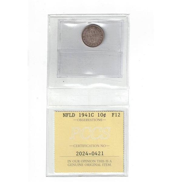 Newfoundland 1941C 10¢ Certified PCCS F12, Professional Coin Certification System