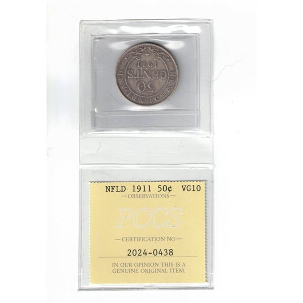 Newfoundland 1911 50¢ Certified PCCS VG10, Professional Coin Certification System