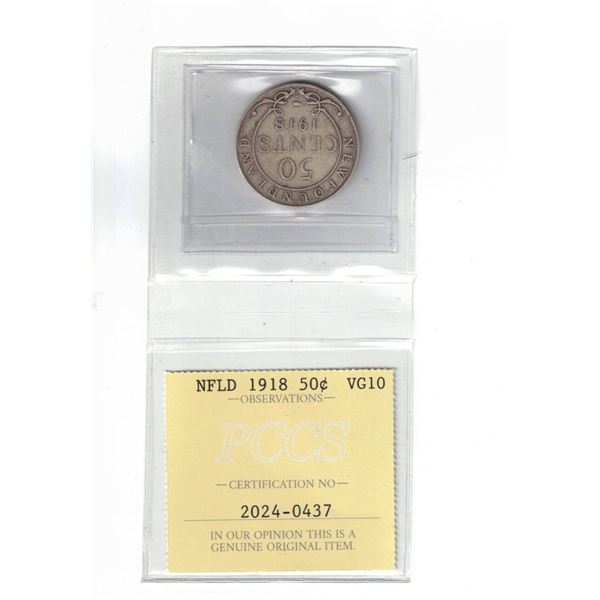 Newfoundland 1918 50¢ Certified PCCS VG10, Professional Coin Certification System
