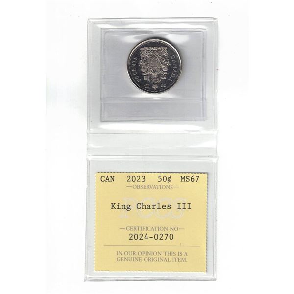MS67 2023 Canada 50¢; King Charles III PCCS MS67, Professional Coin Certification System