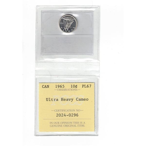 1965 Canada 10¢; Ultra Heavy Cameo, Certified PCCS PL67, Professional Coin Certification System