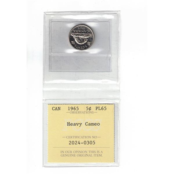 1965 Canada 5¢; Heavy Cameo, Certified PCCS PL65, Professional Coin Certification System