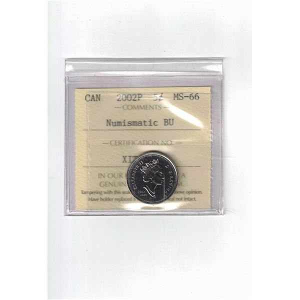 2002P Canada 5¢; NBU, Certified ICCS MS66