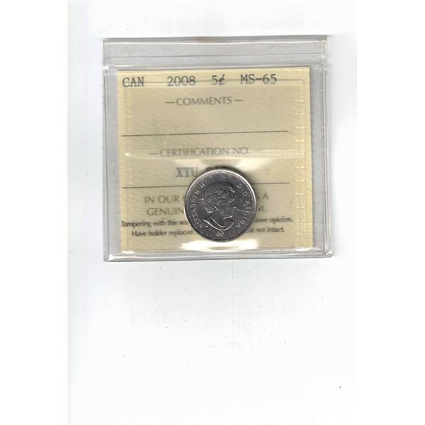 2008 Canada 5¢ Certified ICCS MS65