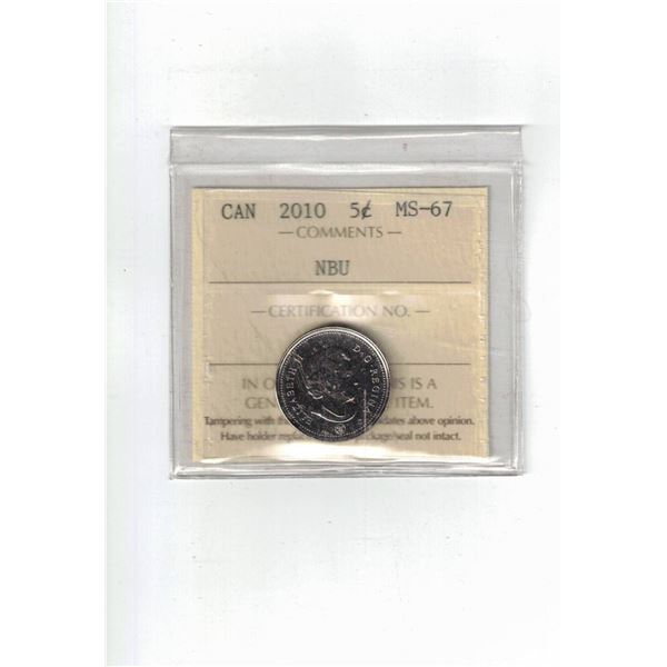 2010 Canada 5¢; NBU, Certified ICCS MS67