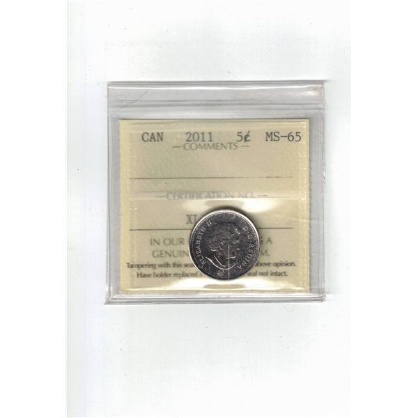 2011 Canada 5¢ Certified ICCS MS65