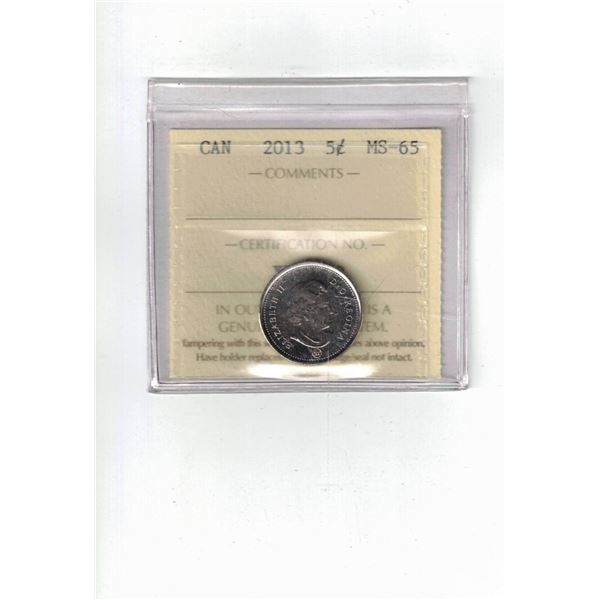2013 Canada 5¢ Certified ICCS MS65