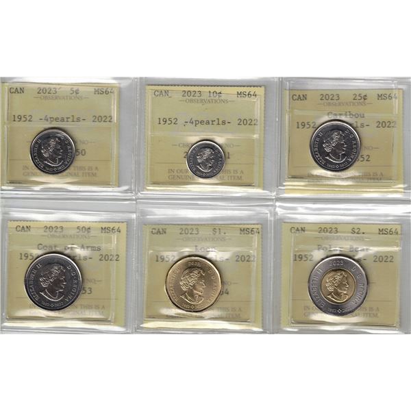 2023 5-cent to $2 PCCS Full Run 6pcs(Professional Coin Certification System) MS64.