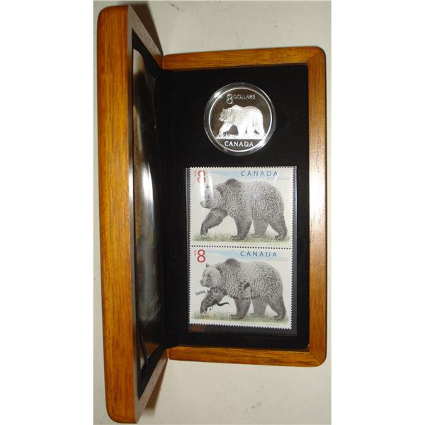 2004 Fine Silver Grizzly Bear Coin and Stamp Set (Tax exempt)