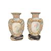 Image 1 : 2 Vintage Porcelain Vases Covered In Abalone And Seashells With Floral Motif