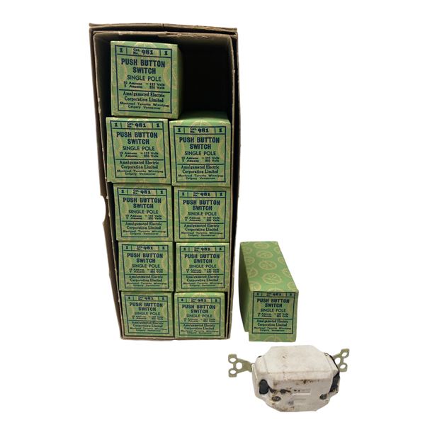 Vintage Flush Push Button Switches In Original Box Made By Amalgamated Electric Co, Full