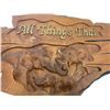 Image 2 : Carved Wood Sign "All Things Thia" With Carved Elephants