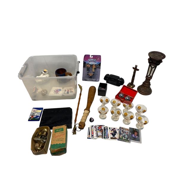 Tote Full Of Assorted Collectibles, Totem Pole, Miniature Boombox, Homiez, Timex Watch, Etc..