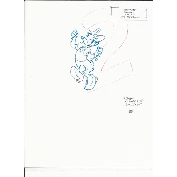 Disney Daisy Duck original hand drawn art for Parker Bros. Hasbro Crazy 8's card game