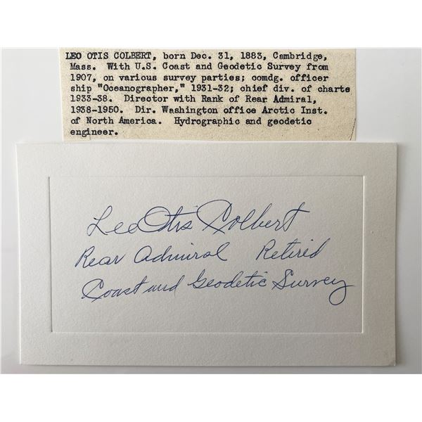 Rear Admiral Lee Otis Colbert signed note with bio