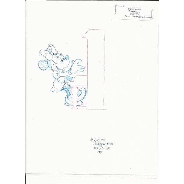 Disney Minnie Mouse original hand drawn art for Parker Bros. Hasbro Crazy 8's card game