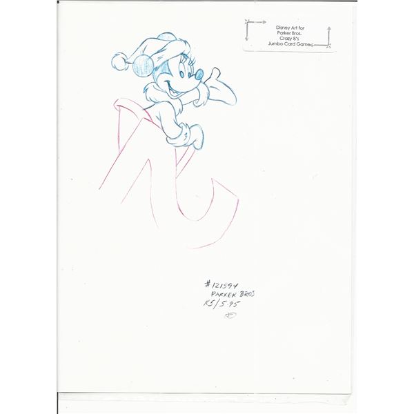 Disney Minnie Mouse original hand drawn art for Parker Bros. Hasbro Crazy 8's card game