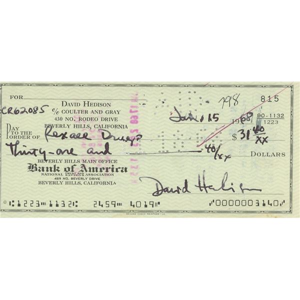 David Hedison signed check