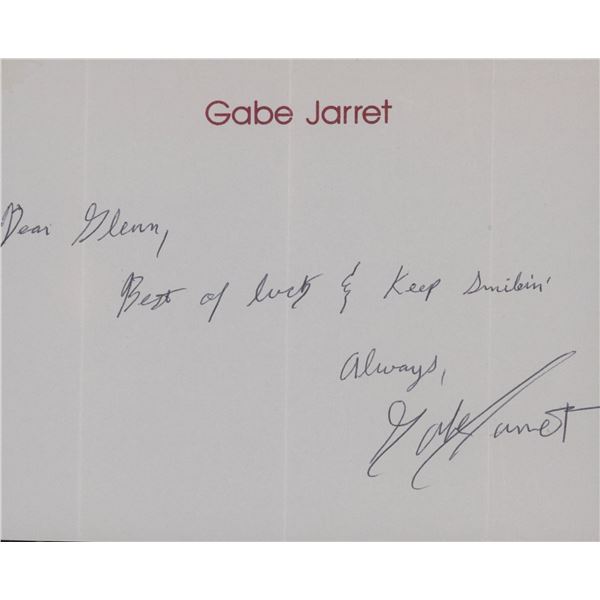 The Real Genius' Gabe Jarret signed note