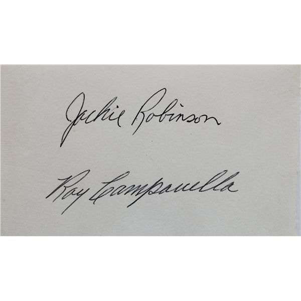 Jackie Robinson Roy Campanella signed slip