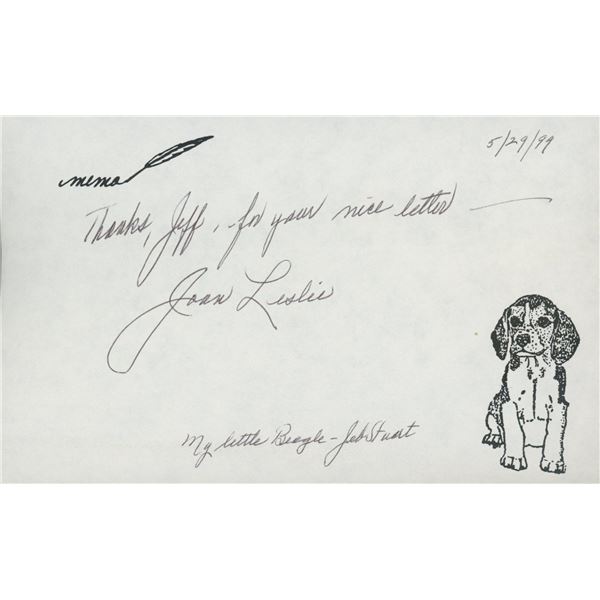 Joan Leslie signed note