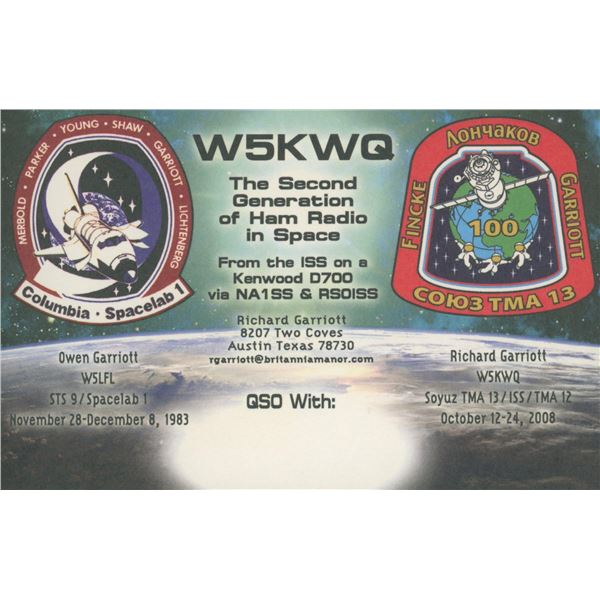 The Second Generation of Ham Radio in Space Richard Garriott signed card