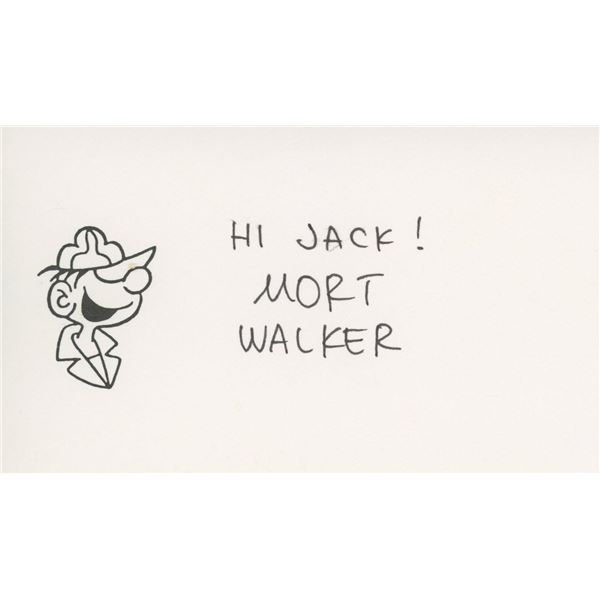 Mort Walker signed "Beetle Bailey" sketch with note