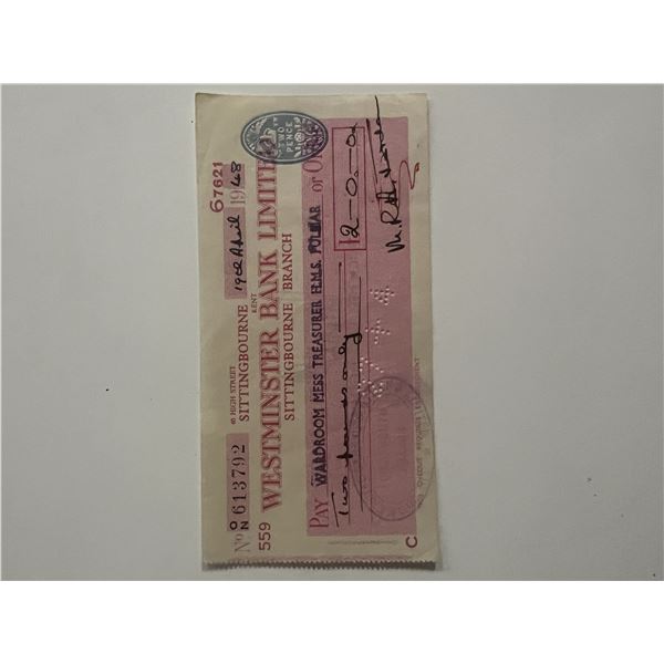 1948 Wardroom Mess Treasurer signed check