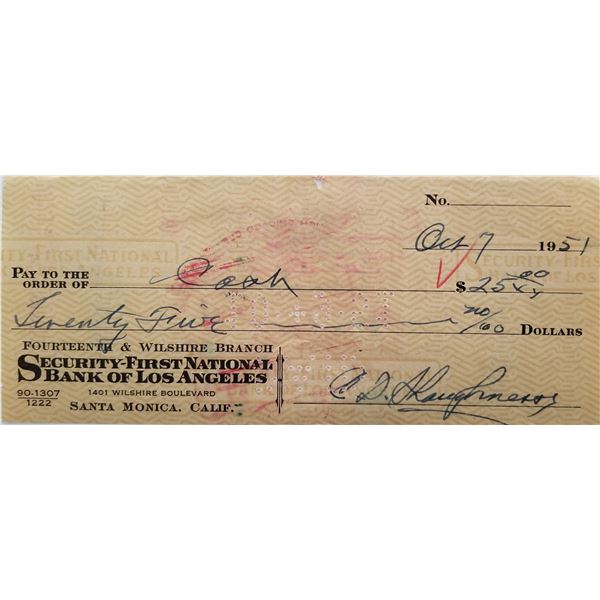 Clark Shaughnessy double signed check