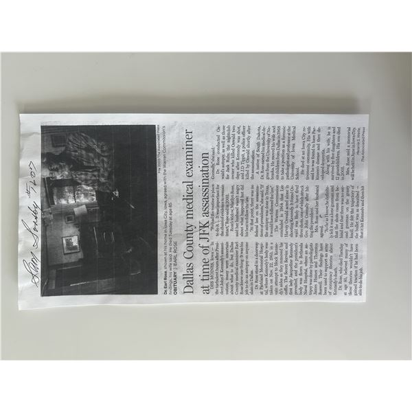 JFK Assassination Sam Sonsby signed newspaper print