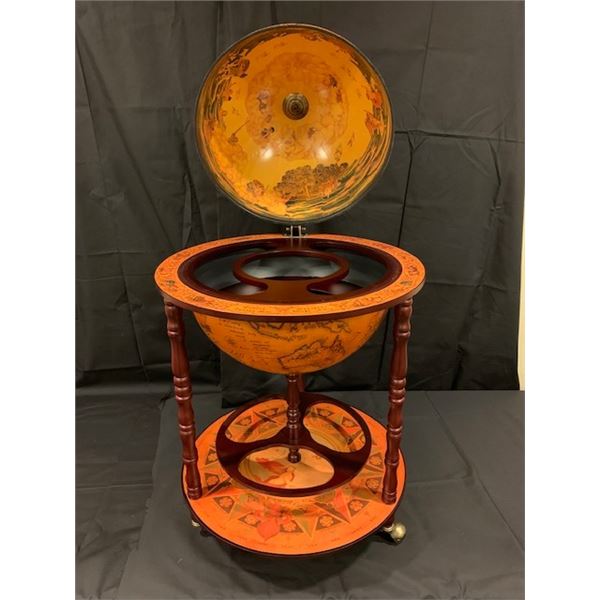 Globe Bar Cart with 3 bottles of whiskey