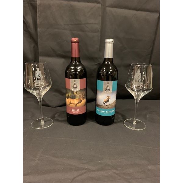 Engine 8 Cabernet and Merlot with etched wine glasses