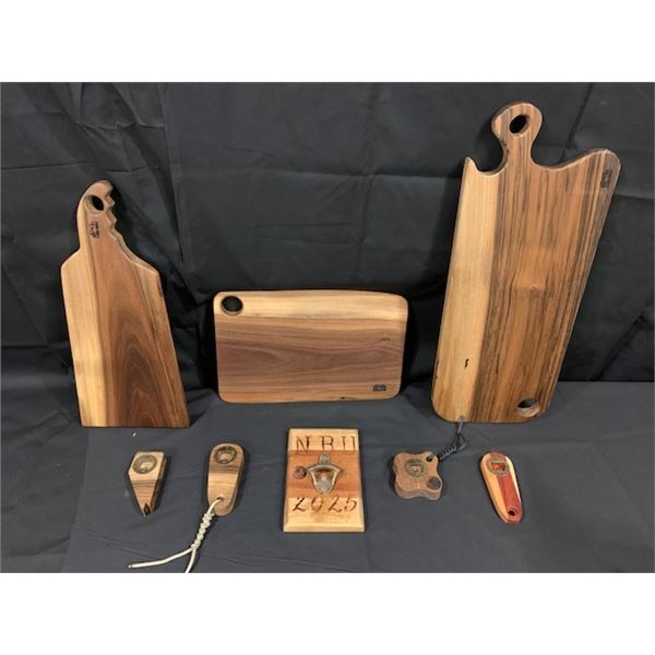 Custom cutting board set with bottle openers